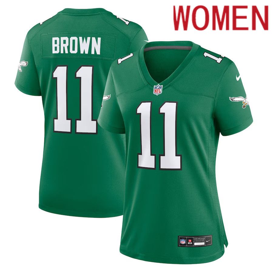 Women Philadelphia Eagles #11 A.J. Brown Nike Kelly Green Alternate Player Game NFL Jersey->philadelphia eagles->NFL Jersey